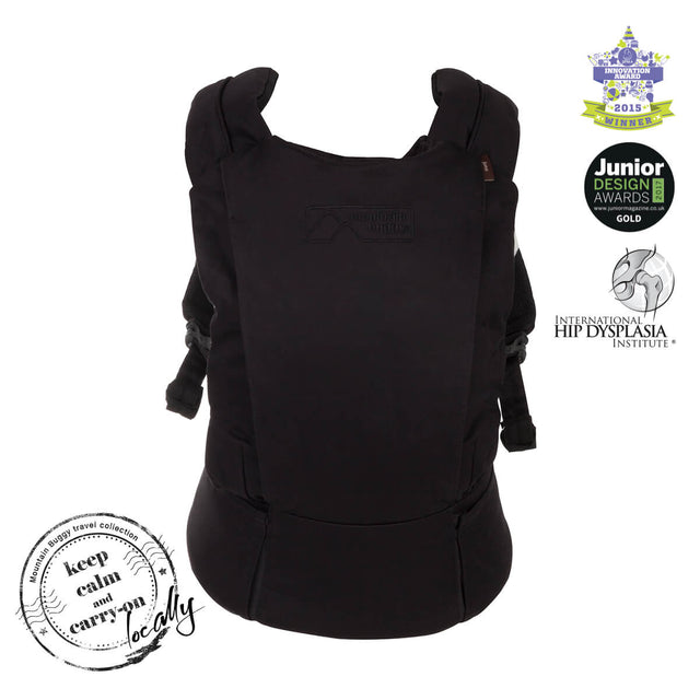 mountain buggy juno baby carrier in black colour is award winning KCCO logo_black