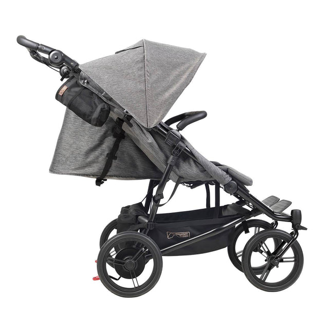 Mountain Buggy luxury duet double stroller side view with main seat in lie flat position in colour herringbone_herringbone