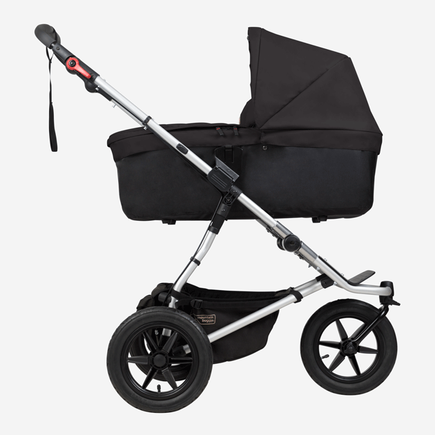 Mountain Buggy carrycot plus gif image showing all 3 riding modes in colour black_black