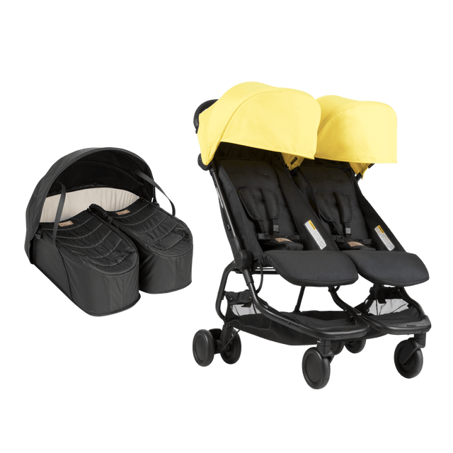 nano duo and cocoon for twins bundle showing buggy and newborn cocoon for twins