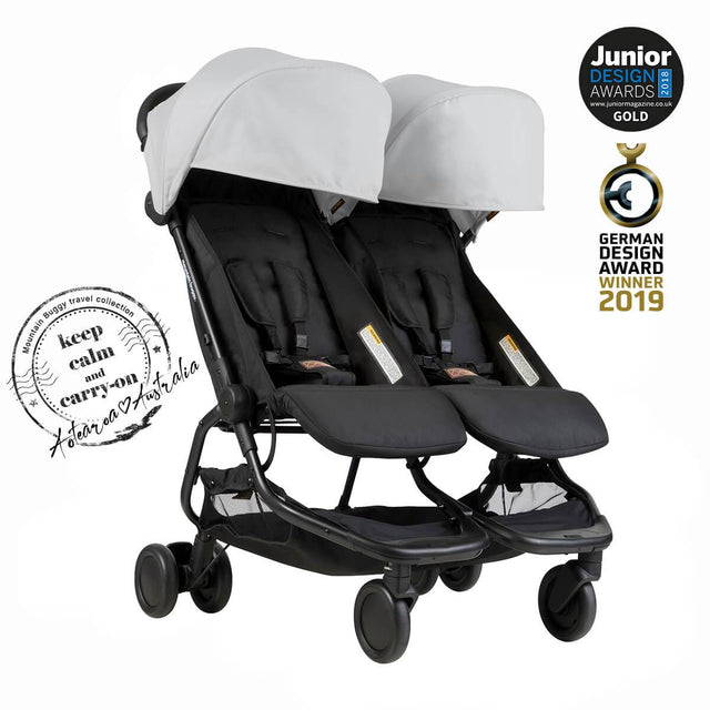Mountain Buggy nano duo double lightweight buggy in colour silver with KCCO logo_silver